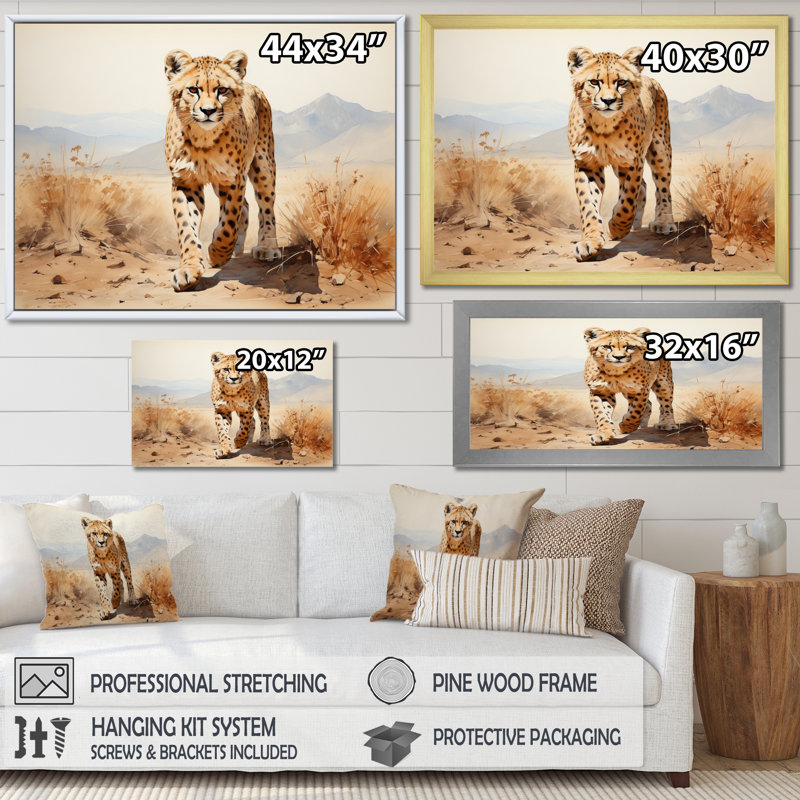 Guépard beige en Afrique - décoration murale africaine, H 24 po x l 32 po x P 1 po, Cadre photo noir