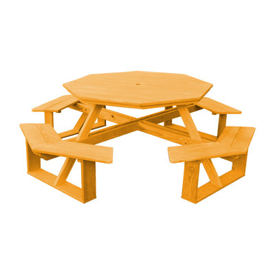 Moe 8 - Person Pine Solid Wood Patio Dining Set Umbrella Hole Included Octagonal Table