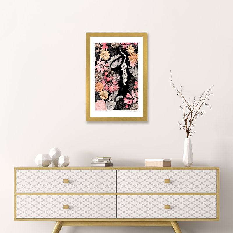 Art de pédoncule leopard, H 24 po x l 16 po x P 1 po, Papier encadré doré