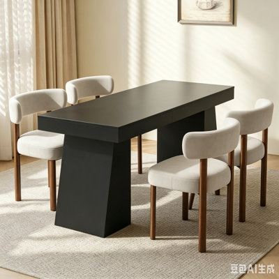 4-Person Solid Wood Dining Set with 55" Rectangular Table and 4 Upholstered Chairs