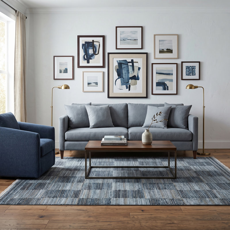 Tapis bleu / noir en laine noué à la main Kelise, Rectangle 8 pi x 10 pi