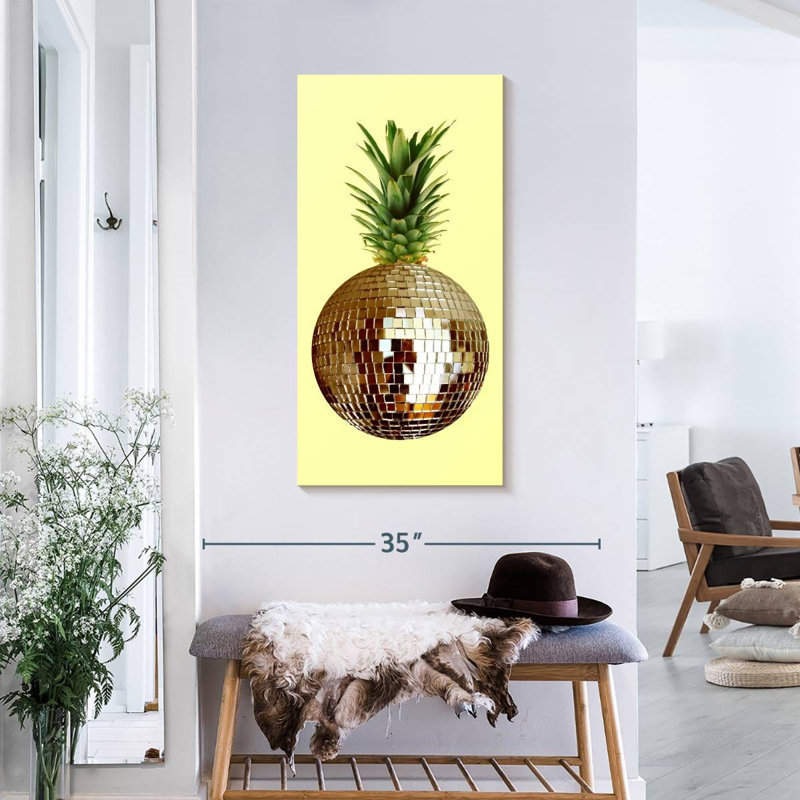 Pineapple Disco Ball sur toile, H 36 po x l 18 po x P 1,25 po