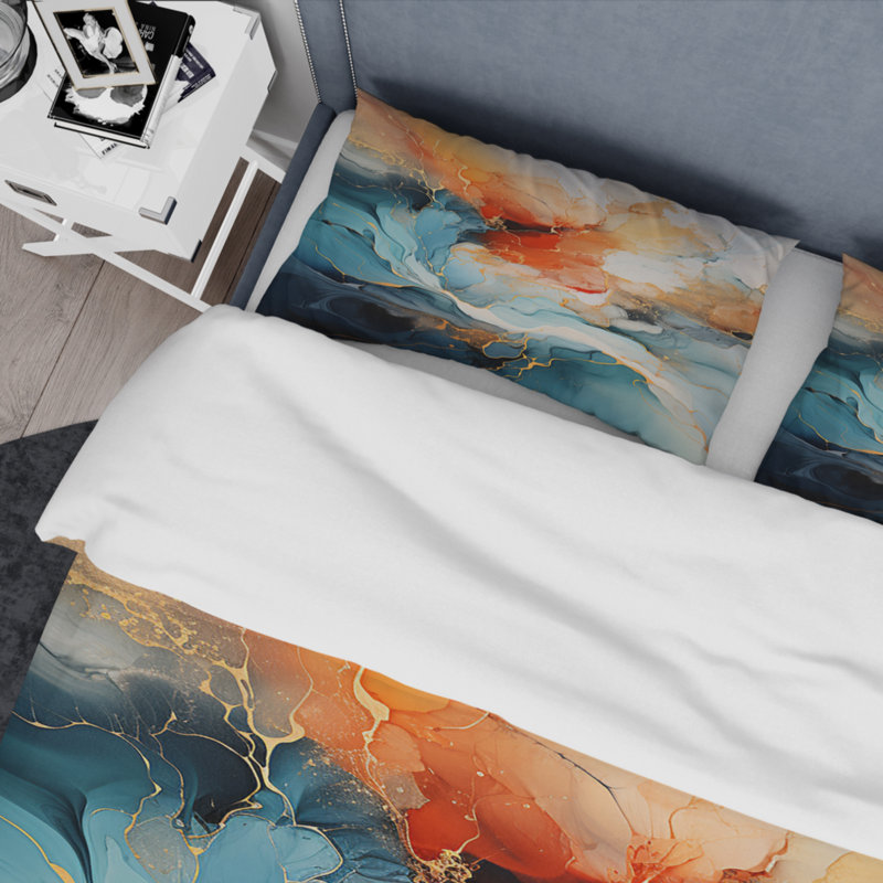 Ensemble de housse de couette en microfibre / polyester Teal Orange Bold Abstract Collage II