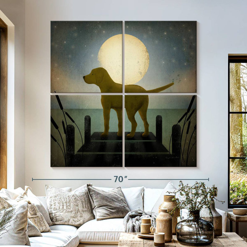 Brampt, lune jaune, chien, H 57 po x l 57 po