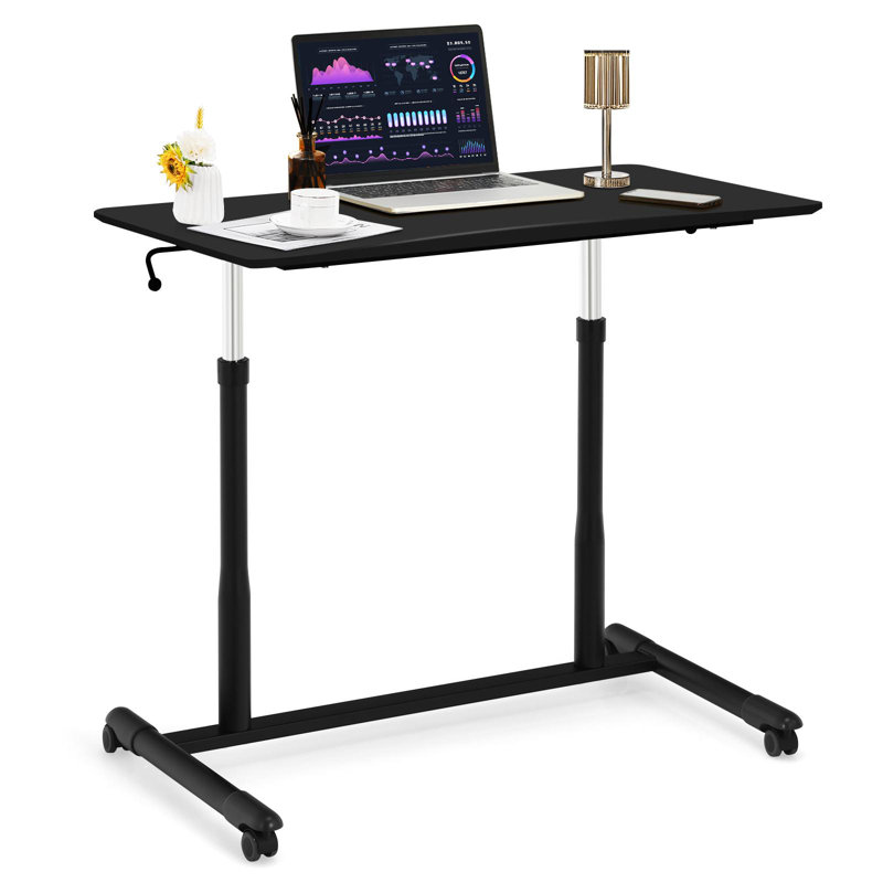 Caisyn Adjustable Metal Base Standing Desk, Black/Matte Black