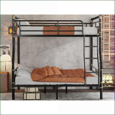 Full XL Over Queen Metal Bunk Bed - Detachable Industrial Style with Safety Rails, No Box Spring Needed, Black for Teens &amp; Guest Rooms