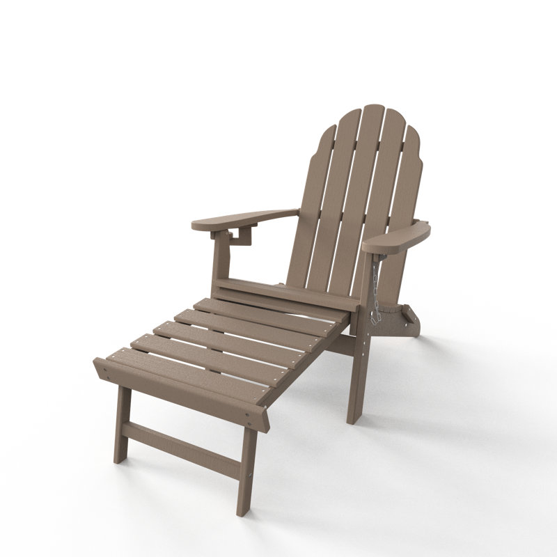 Adewumi Premium Foldable Ergonomic Design Adirondack Chair with Ottoman, Weathered Wood