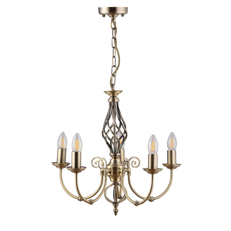 Bratton 5-Light Twist Candle Style Chandelier, Antique Brass
