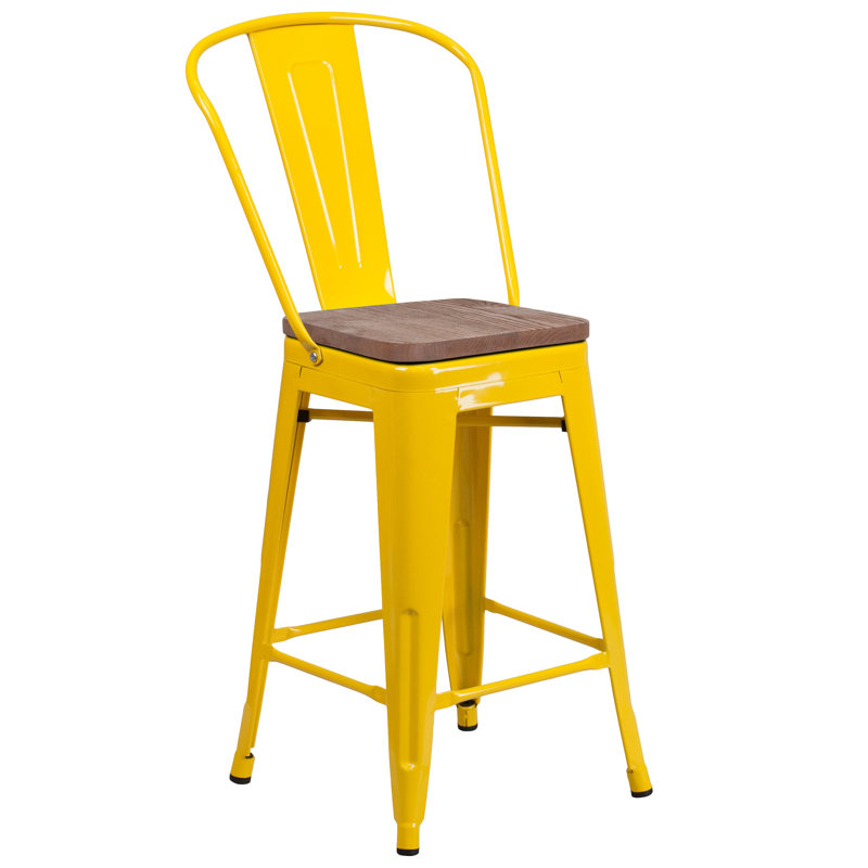 Tabouret de salle à manger en métal Margherite, Jaune, Tabouret de comptoir (siège d'une hauteur de 24 p