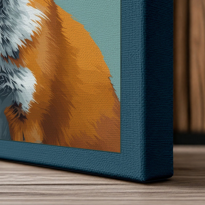 Fox in Focus Modern - Wrapped Canvas, 36x24 - 91.4 x 61.0 cm, Teal Border