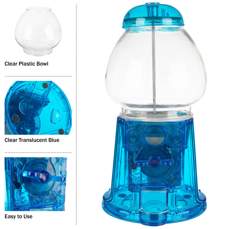 11-Inch Translucent Gumball Machine - Coin-Operated Candy Dispenser Vending Machine and Piggy Bank by Great Northern Popcorn (Blue)
