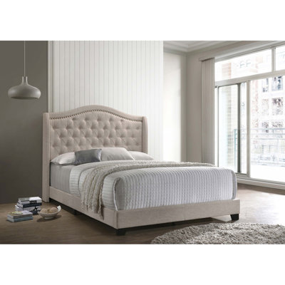 Copper Upholstered Queen Wingback Bed