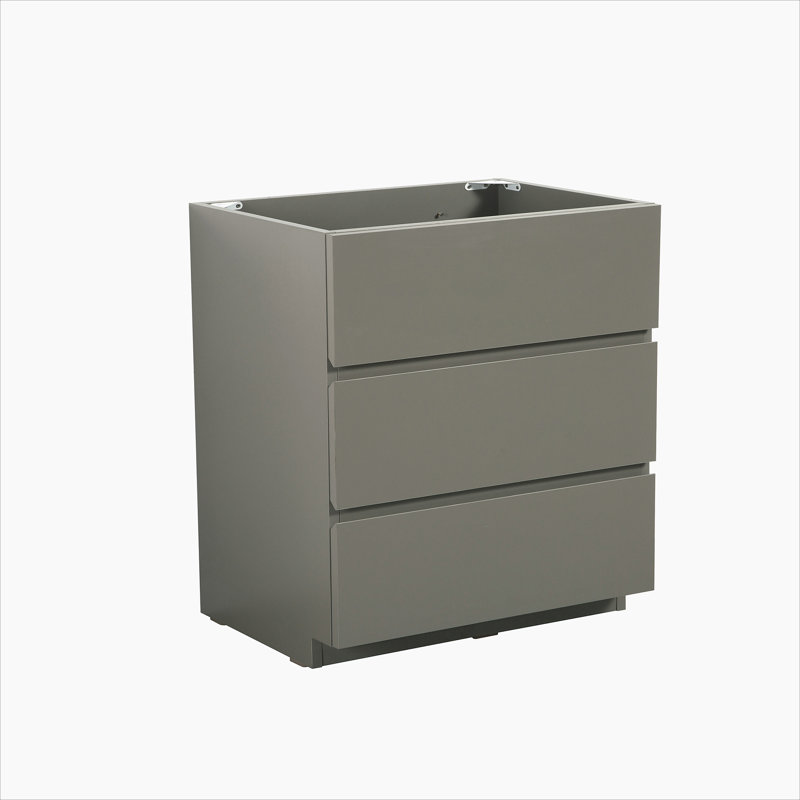 Armoire de plancher SANS lavabo, couleur grise, avec trois tiroirs