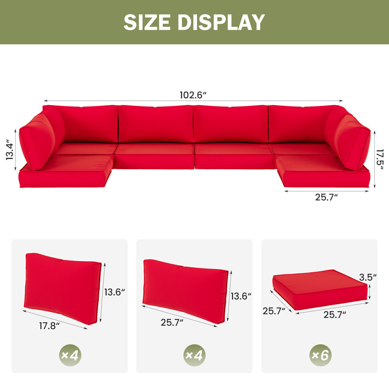 14-Piece Outdoor Sectional Cushions Set, Replacement Patio Cushions with Water-Resistant & Fade-Resistant Fabric, Non-Slip Seat Cushions with Zippered Covers for Patio Furniture