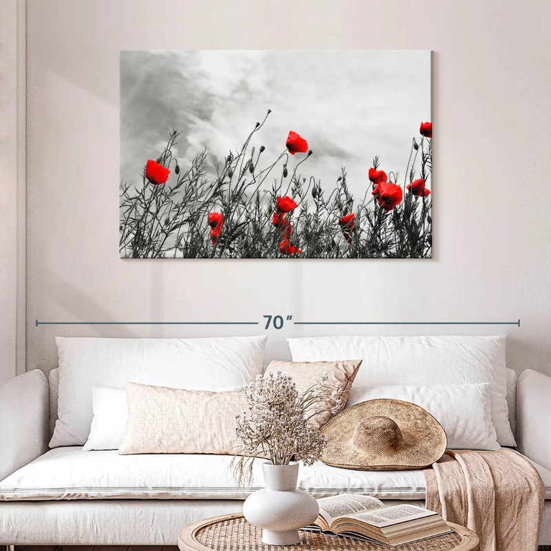 Harnek, fleurs de coquelicots rouges, H 30 po x l 45 po