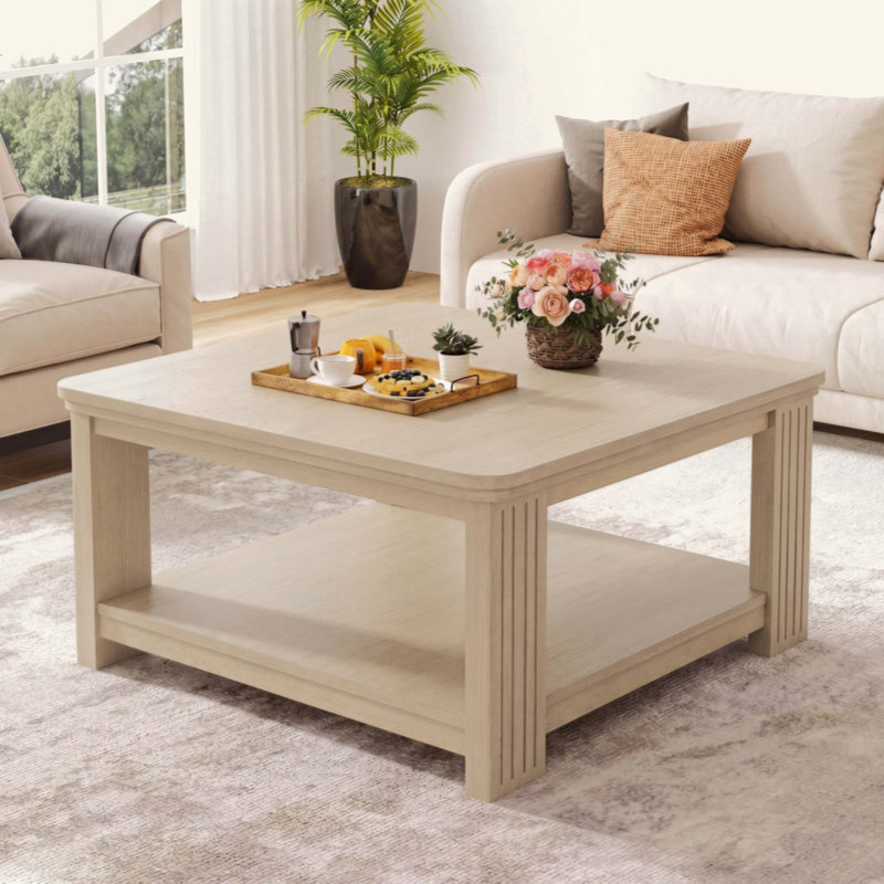 Table basse carrée avec tablette de rangement à 2 niveaux, table basse en bois pour le salon