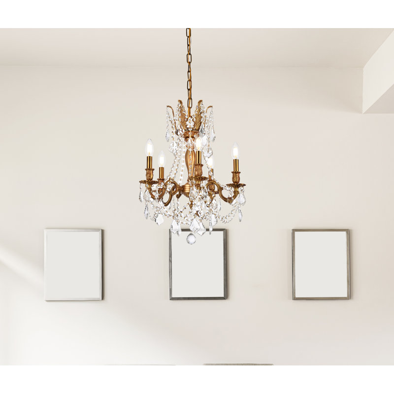 Ashmin 5 - Light Crystal Dimmable Chandelier, French Gold / Crystal (Clear) / Royal Cut