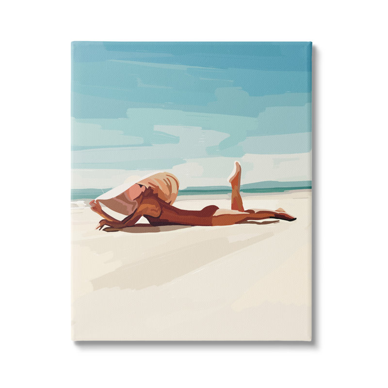 «Beach Babe Lounging Coastal Ocean Shoreline» par Amelia Noyes - impression, Toile tendue, H 48 po x l 36 po x P 1,5 po