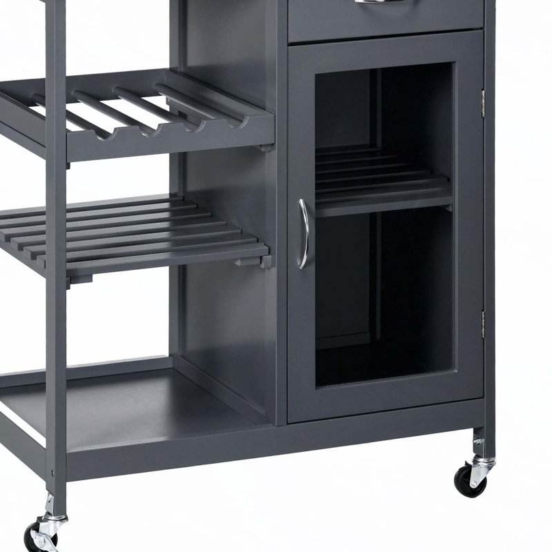 Rolling Kitchen Cart with 4-bottle Wine Rack, Gray/Natural