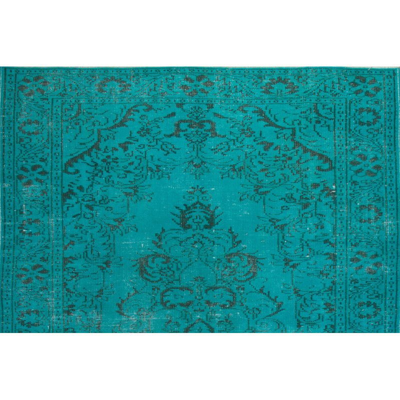 Tapis turc bleu turquoise surdimensionné à la main 6 x 10,2 pi