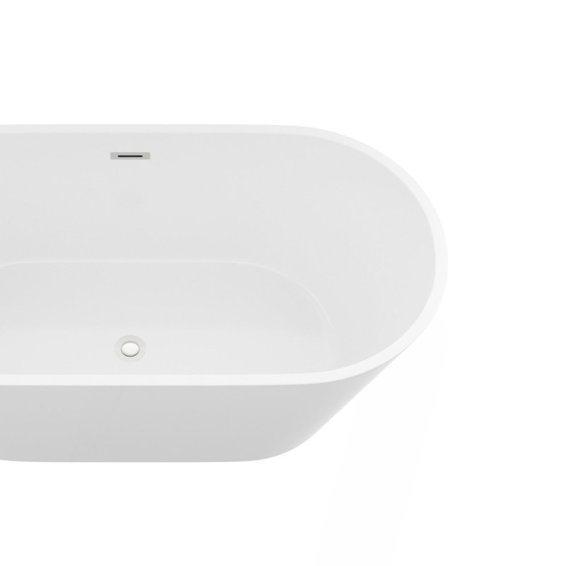 Baignoire autoportante 59 po en acrylique, baignoire autoportante, finition blanc brillant, trop-plein chromé et bonde escamotable