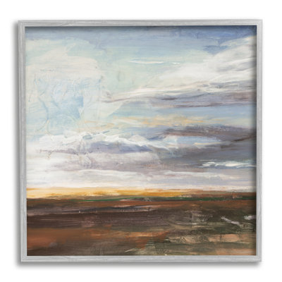Paysage de prairie ouverte, ciel nuageux doux - Peinture