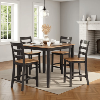 Ensemble de table de salle à manger à hauteur de comptoir Gasy, 4 chaises, bois, brun
