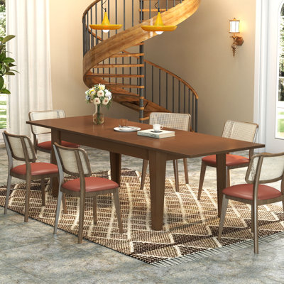 106" Extendable Dining Table for Small Spaces with Woodgrain Finish