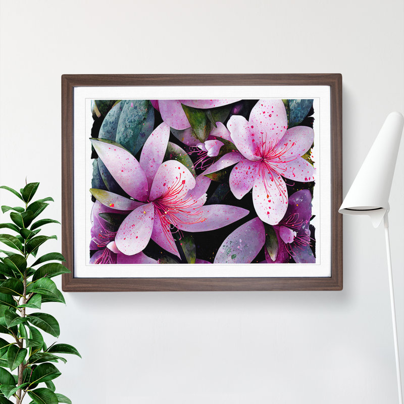 Rhododendron Flower Splash - Single Picture Frame Print, 25cm H x 34cm W x 2cm D, Walnut Framed