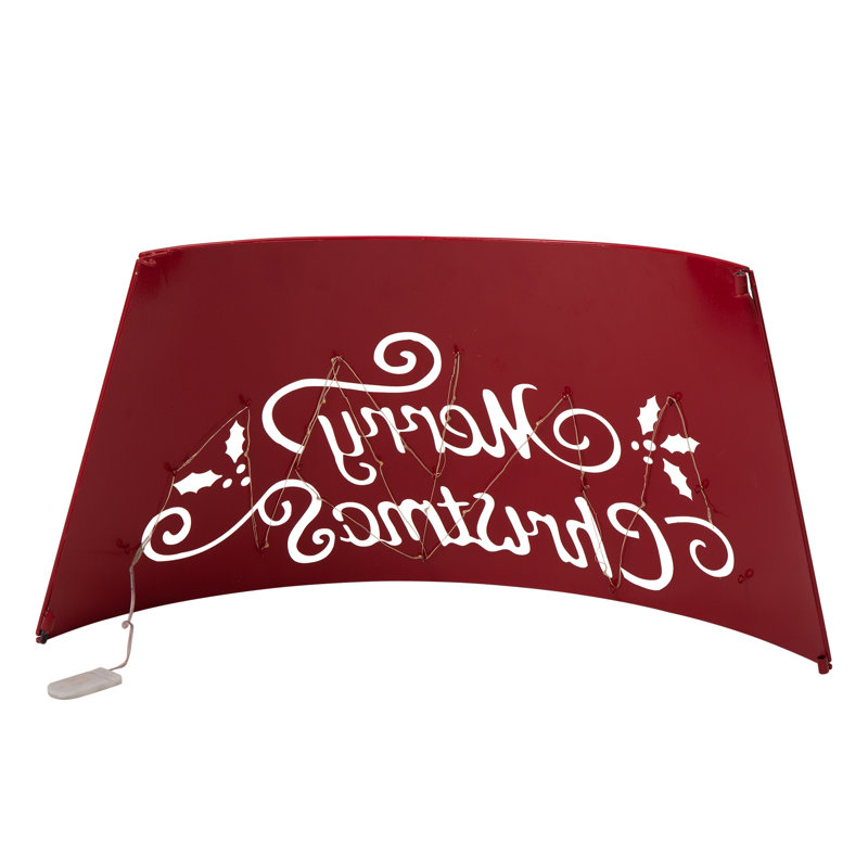 Red Metal Merry Christmas Tree Collar with Lights
