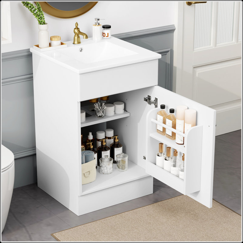 Meuble-lavabo autoportant de 20 pouces avec lavabo, rangement pour armoire et tablette réglable pour salles de bain modernes