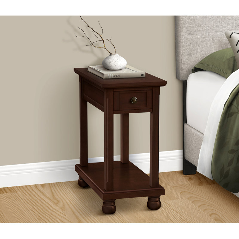 Accent Table, End, Side Table, Narrow, Nightstand, Bedroom, Lamp, Storage Drawer, Brown Veneer