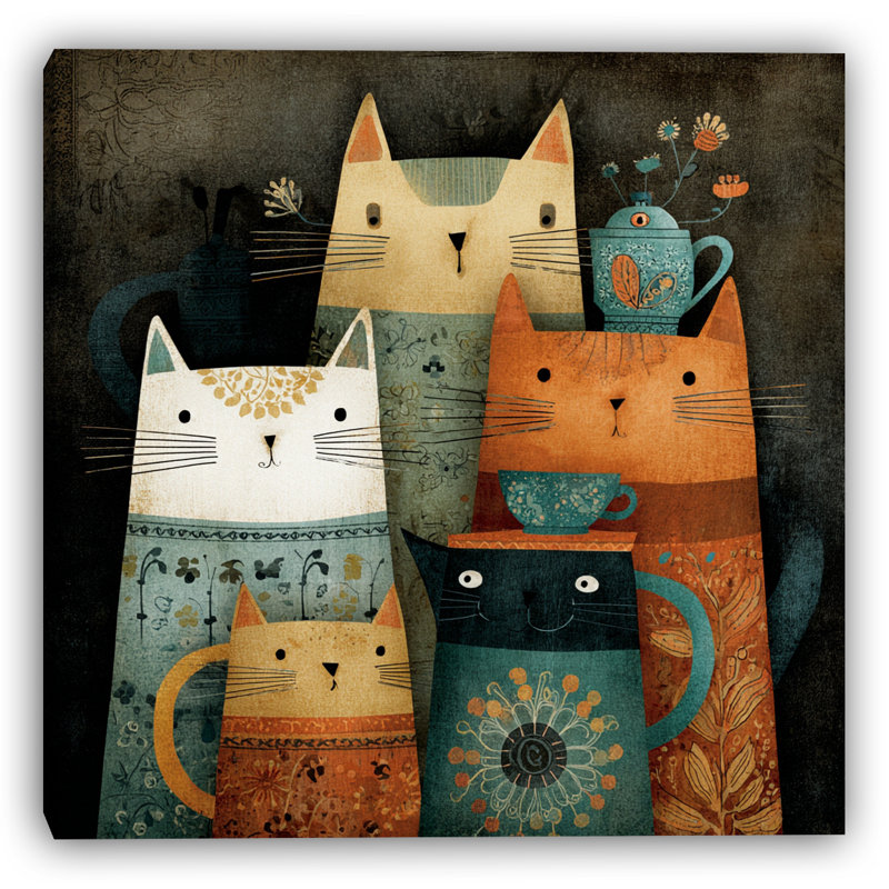 «Cats in Teacups», art mural sur toile tendue