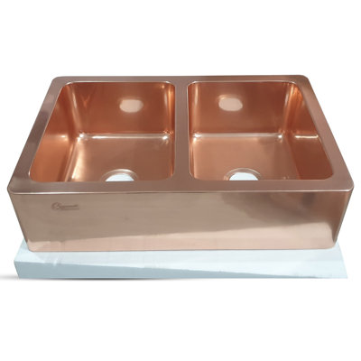Canora Grey Matteoli 550mm W Double Bowl Copper Undermount Kitchen Sink