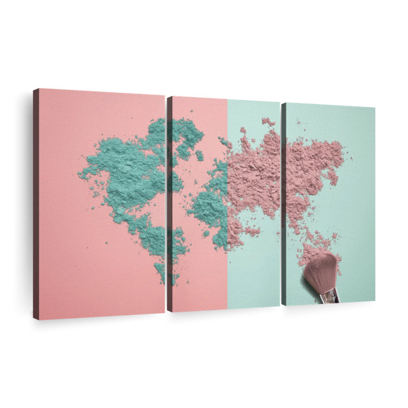 Carte du monde, ensemble de 3 reproductions sur toile, ensemble de 3 pièces par Enchanté Designs, H 42 po x l 65 po