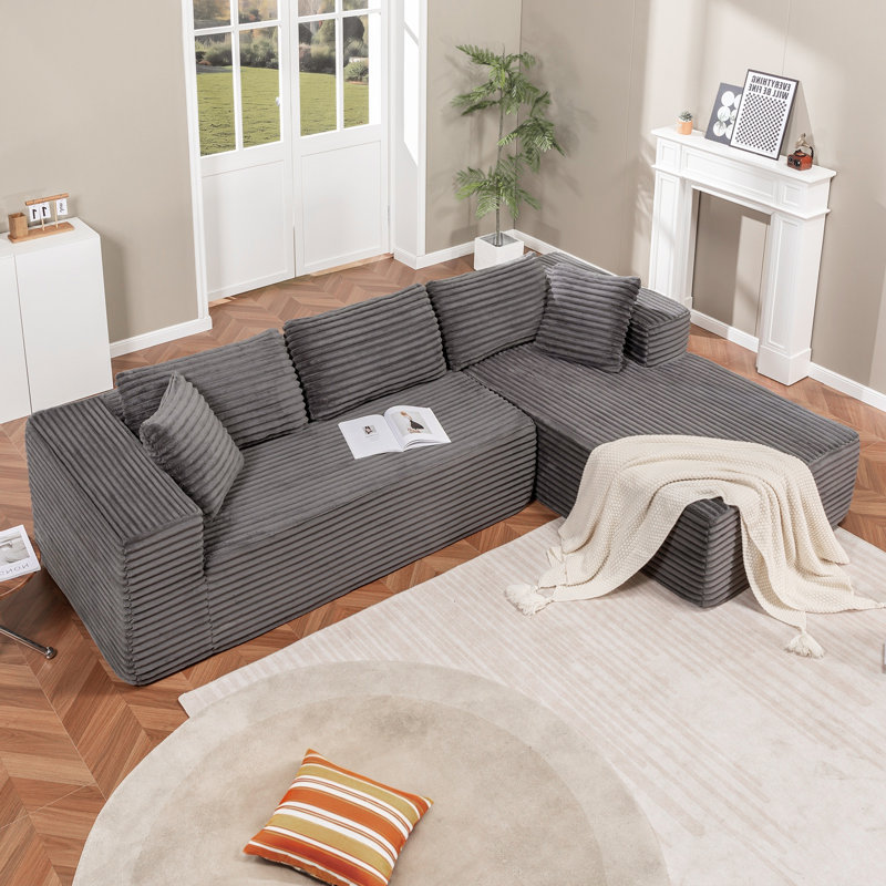 Canapé modulaire Boneless COMHOMA, Velours côtelé gris, Orienté à droite