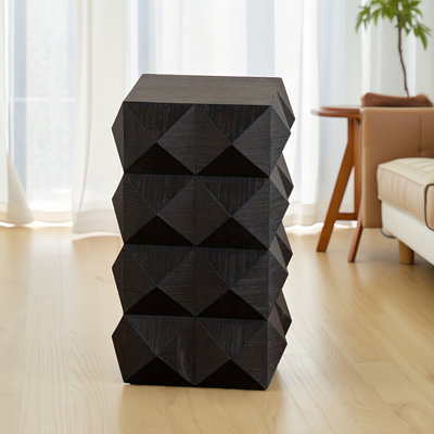 Table d'appoint 23,62 "Black Retro 3D Embossed - Bois de frêne et bois aggloméré, sans assemblage