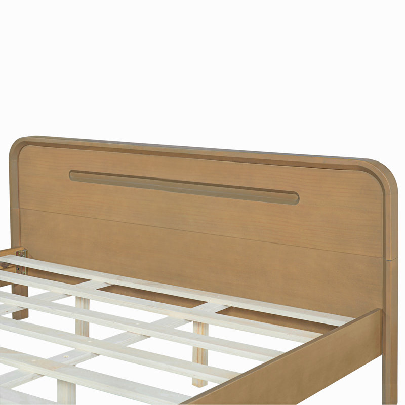 Pine Solid Wood Bed, Solid And Stable, Yellow, Queen