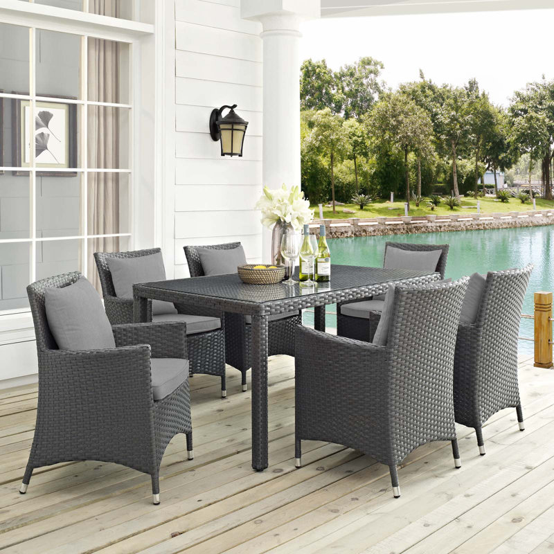 Ensemble repas d'extérieur Sunbrella 7 pièces Stopover, Toile Granite Sunbrella®, 29,5" H x 59" lx 39,5" D