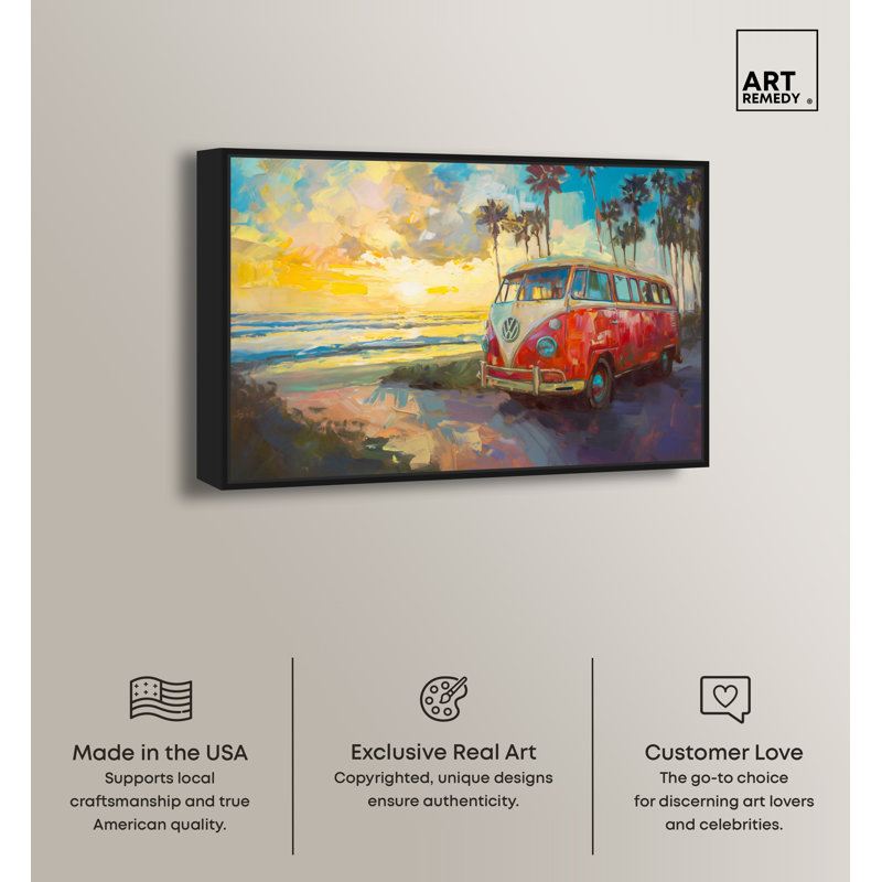 Colorful Coastal Sunset Canvas Print with Black Frame, 17" x 25"