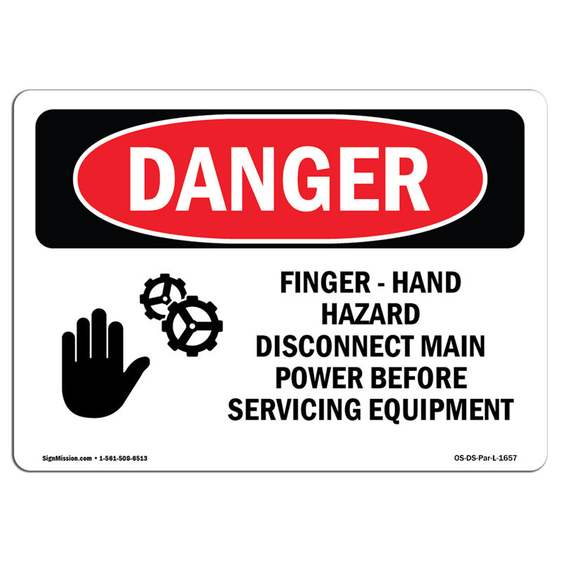 Panneau de danger pour les mains OSHA, H 12 po x l 18 po x P 0,1 po