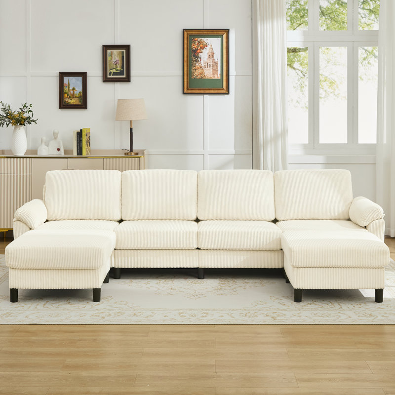 Modern Modular Sectional Sofa With Reversible Chaise, Corduroy Upholstery,4-Seater Couch With Removable Ottotmans For Living Room