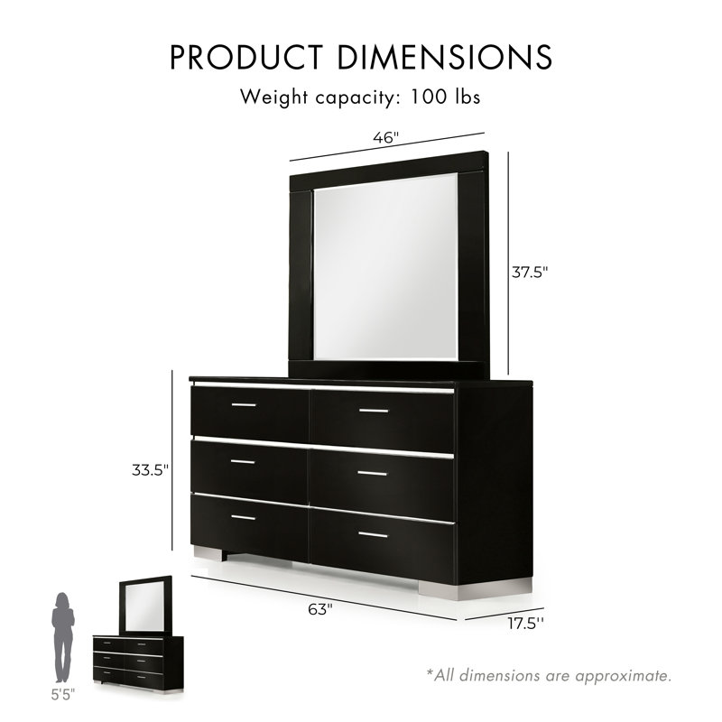 Caidah 63"W 6-Drawer Dresser with Mirror