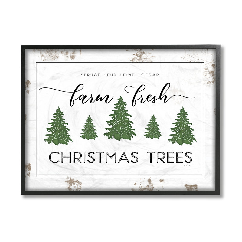«Farm Fresh Trees Rustic Sign Christmas Charm» par Jennifer Pugh - impression d'art graphique, H 11 po x l 14 po x P 1,5 po
