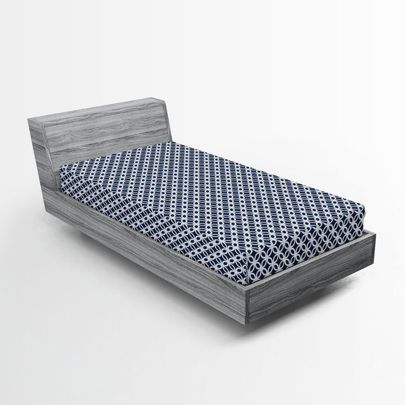 Drap-housse Ambesonne, paquet de 2, Drap-housse simple TG, Bleu foncé / blanc géométrique