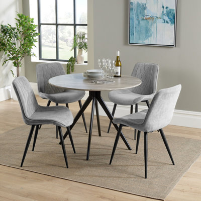 Aspen 5-Piece Casual Dining Set - Large Round Table with 4 Upholstered Diamond Stitch Fabric Chairs