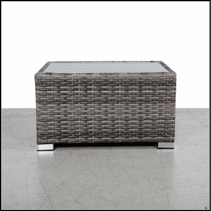 Mixed Grey Slatted Side Table with Aluminum Top – Durable, Stylish, and Fully Assembled for Outdoor Use