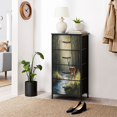 Commode pour chambre à coucher Commode pour chambre à coucher à motif de forêt verte abstraite Sika Deer