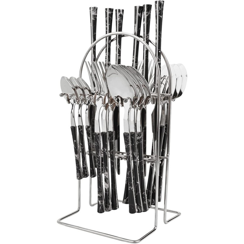 Ivy Bronx Ishant Stainless Steel (18/0) Flatware Set - Service for 6, Black/Silver