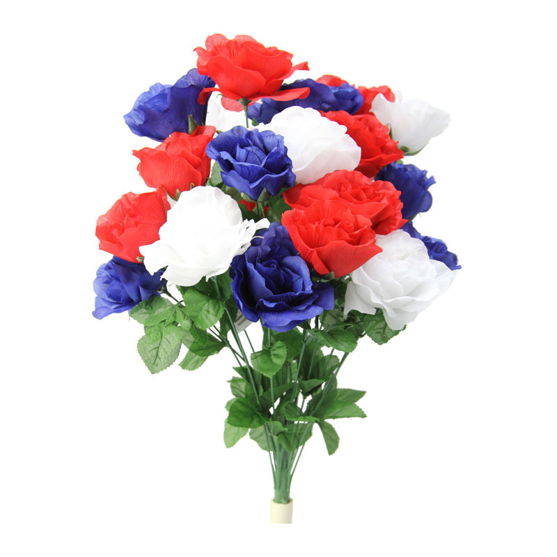 14 tiges de rosier, Rouge / Blanc / Bleu, H 21 po x l 13 po x P 8,5 po